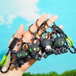 NOVELLEO Black Toothless Key Chain ABS Cute Night Fury Key Ring Funny Polyester Cartoon Doll Pendant Kids