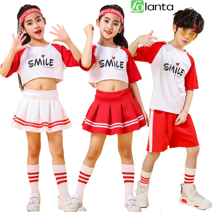 LOlanta 4Pcs Kids Girls Cheerleader Skirt Costume Boys Shortsleeve