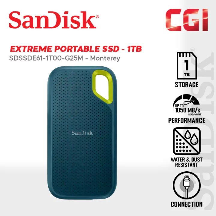 Sandisk 1TB 1050MB/s USB 3.2 Portable Extreme SSD - Monterey (SDSSDE61-1T00-G25M)