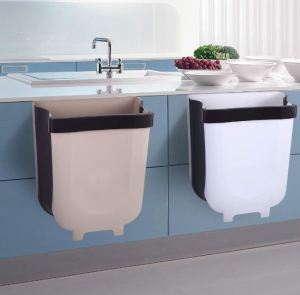 Kitchen Foldable Trash Can Wall Mounted Trash Bin Hanging Trashcan With Trash Bag 5L - Paez Official