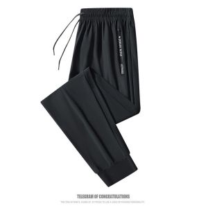 Z1BEE 2025 Men Ice Silk Pants Summer Fall Wide Leg Straight Running Casual Sports Thin Loose Plus Size Black Grey