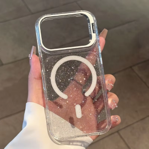 Bling Glitter Camera Protection Stand Holder Clear Case For iPhone 18 Pro Max 17 16 15 14 13 5G 2026 Phone Shel Shockproof Cover Funda