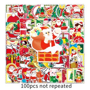 100pcs Christmas Sticker Santa Claus Decal Christmas Gift Cartoon Pattern Decoration Waterproof Sticker