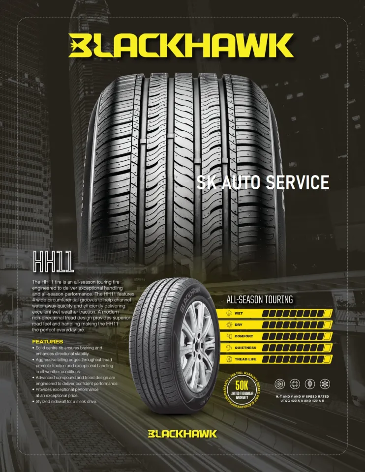 BLACKHAWK ยางรถยนต์ 195/55R15 (ล้อขอบ15) รุ่น STREET-H HH11 4 เส้น (ยางใหม่กริ๊ปปี 2024)
