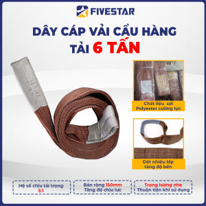 Dây cáp vải cẩu hàng bản dẹp 6 tấn 2 đầu mắt - Đủ kích thước chiều dài hệ số 5:1