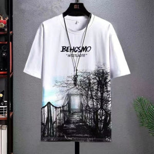 เสื้อโปโลลําลอง คอปก แขนห้าส่วน แบบบาง ทรงหลวม สีขาว แฟชั่นยอดนิยม สไตล์เกาหลี สําหรับผู้ชาย