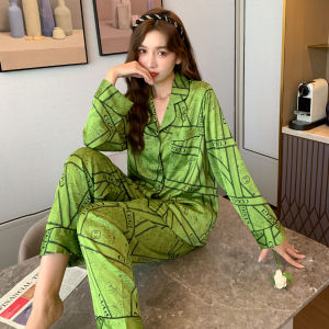 Bộ Đồ Ngủ Pijama Lụa Mềm Mại Áo Tay Dài Quần Dài Chất Vải Thoáng Mát