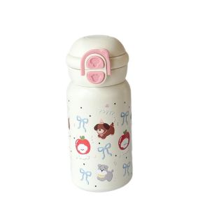 HUGHES Straw Design Bow Cat Thermos Cup Leak-proof Keep Drinks Hot And Cold Thermal Water Bottle Cute Interesting Design Bouncing Insulated Tumbler Travel