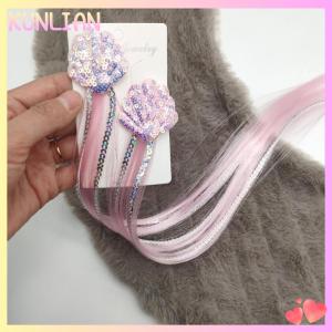 [KUNLIAN] Girls Mermaid Wigs Hairpins Ponytail Kids Rainbow Shell Hair Clip Hair Extension Colorful Wig Twist Braider Hair Accessories