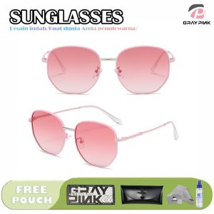 Gray Pink Kacamata Sunglasses Anti UV Polarized Fashion Wanita Metal TR90 Terbaru Design Unik Colorfull 21004
