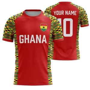 [Local Stock] HBESTY  Custom Ghana Football Jersey Shirt Personalized Red Ghana Fan Tee African Pattern Football Top Custom Name Number Sports Gift