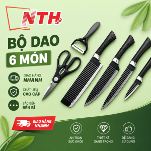 Bộ Dao Nhật ASAKH 6 Món Hình Gợn Sóng Cao Cấp - Full Box Chất Liệu Chống Dính Chống Gỉ