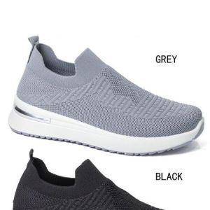lva-38 2025 Baru Wanita Sepatu Olahraga Rajutan Sepatu Wanita Bernapas Ringan Joging Sepatu Jangan Renda Sepatu Wanita dan Sekolah Slip On Hitam Polossize36-41