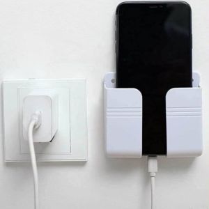 1PCS Wall Mount Phone Holder Self-Adhesive Wall Beside Organizer Storage Box Plastic Charging Remote Stand