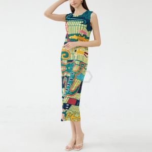 ♨✧ Aiden001 Average sizeSummer New Elegant Animal Printing And Dyeing Waist Slimming Round Neck Temperament Pleated Dress Women 6102