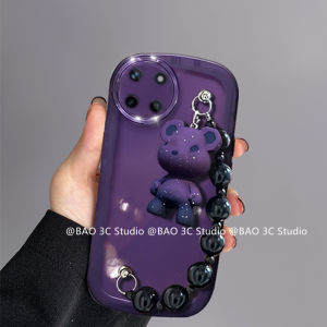 New Phone Case Realme 11x Realme11x 5G INS Hot Elegant Purple Luxury Cute Trendy Transparent Casing with Cartoon Fashion 3D Bear Doll Bracelets 2023
