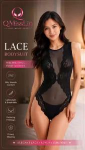 Qmisslin QML-0023 phụ nữ bodysuit ren đồ ngủ lưới dọc đồ lót Teddy co giãn mềm quần áo ngủ