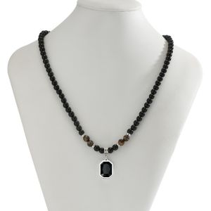 Trendy Black Beaded Chain Necklace with Square Pendant  Fashion Jewelry Accessory and Gift