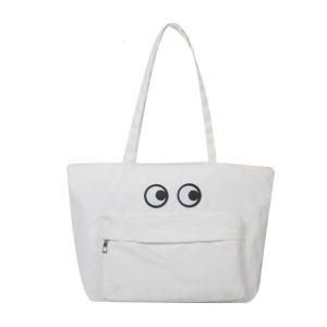 Fashion Cartoon Canvas Tote Handbag Reusable Large Capacity Beach Shoulder Bag Casual Shopping Bag