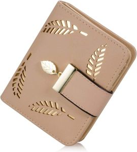 Womens Long Leaf Bifold Wallet Leather Card Holder Purse Zipper Buckle Elegant Clutch Wallet Handbag for Women