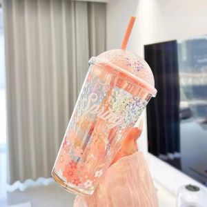 Mug Gelas Air Minum Anak Botol Kaca Transparan Animal Anti Tumpah Motif Karakter Gratis Sedotan