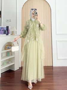 Muthia Dress Tile Outer 2in1 Gamis Lebaran Terbaru 2025 Viral Baju Gamis Brukat Kondangan Mewah Elegan Modern Premium Baju Dress Brukat Set Outer Terbaru 2025 Gaun Pesta Wanita Remaja Dewasa
