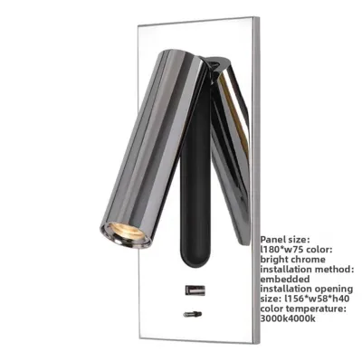 HEIKESZ Hotel Bedside Wall Light Minimalist Rotatable USB Reading Lamp Eye Protection LED Sconce