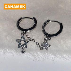 【CANAMEK】 1PCS Silver Color Star Chain Double Ear Hole Ear Bone Nail Y2K Fashion Hottie Earrings For Women Jewelry