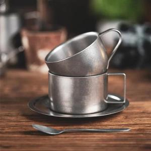 Retro Series Coffee Cup Set Double Wall 304 Stainless Steel with Coffee Spoon Coffee Disc Frosted Industrial Style Tea Cup Set2026