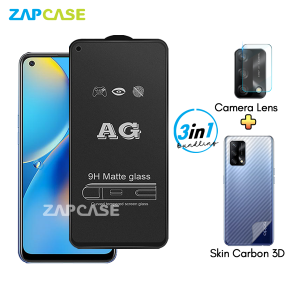 Oppo A74 4G PAKET 3in1 Tempered Glass Anti Glare Free Camera Lens dan Skin Carbon
