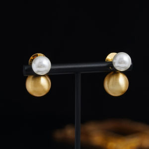 Fashionable Ring Gift 前后戴拉丝金属球珍珠耳钉女小众设计感个性精致通勤百搭耳环耳饰