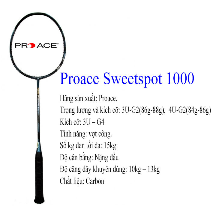 Vợt Cầu Lông Proace Sweetspot 1000 1 vợt và 1 túi [Ảnh thật] [Có bảo hành] [Có sẵn] [Rẻ vô địch]