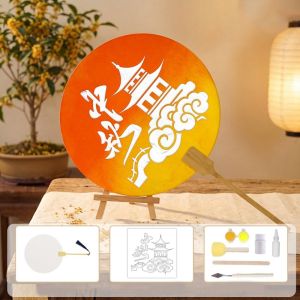 BMFUEW Handmade Mid Autumn Festival Fan DIY Material Kit with Tassel Chinese Style Fan Funny Traditional Handheld Fan Home Decoration