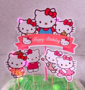 (Custom Foto) Topper / Hiasan Kue Ulang Tahun Karakter Hello Kitty