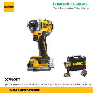 DEWALT DCF860E1T 18V XR Brushless Premium Impact Driver - 1 X 1.7Ah POWERSTACK Battery + TSTAK