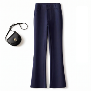 Stella Fashion High Waist Flared Pants – Elegant Commuter Style Slight Stretch Polyester Pocket Detail