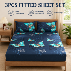 In Stock Butterfly Fitted Sheet Set 3PCS – Soft Cooling Breathable | Free Shipping Fast Delivery Add-on Deal #BudolFinds