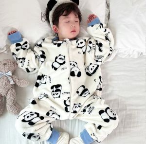 Childrens Pajamas Flannel Fabric Jumpsuit Flannel Sleepwear Bodysuits