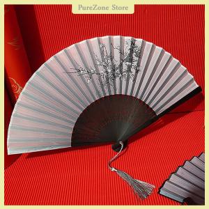 [PureZone] พัดไม้ไผ่พับได้สไตล์วินเทจพัดไม้สไตล์จีนพัดสไตล์วินเทจพัดไม้สไตล์คลาสสิกมีพู่พัดหรูหราตกแต่งบ้านสำหรับผู้หญิง
