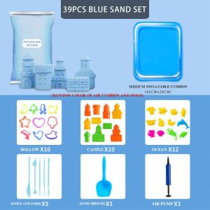39 Pcs Kinetic Sand Playing Toy DIY Beach Tool Sandbox Set Purple Pink Blue Play Sand For Kid