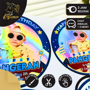 2-4 Sticker Undangan Ulang Tahun Anak Label Stiker Happy Birthday Arjuna Bahan Hologram Anti Air
