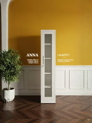 ANNA | Full Steel 1-Door Glass Display Cabinet- Modern Matte White