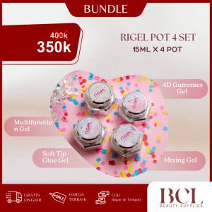 RIGEL - 4in1 Pot [Lebih Hemat] Multifungsion Gel 4D Mixing Soft Tip Glue Kuku