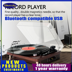 33 45 78 RPM Classic Nostalgia Wooden LP Vinyl Record Player Turntable Ruby Phono Stereo Lossless Music Bluetooth 4.0 Music Player Speaker with D