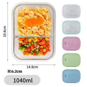 Glass Crisper Airtight Food Keeper Leakproof Microwavable Oven Safe bento lunch box for kids With Lid Divisions lunch box for school