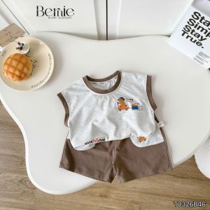 Set bộ tanktop bé trai họa tiết Brownie phong cách hàn quốc kèm quần short 9tới 28kg BERNIE T0326B46