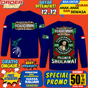 KAOS SYEKHERMANIA"SANTRI AL-MALIK"LENGAN PANJANG UKURAN ANAK DAN DEWASA"FREE STIKER"