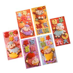 YUBAGUANB 6pcs Blessing Words Goat Year Money Envelope Cartoon Chinese Style New Year Red Packet Creative Thickened Paper Lucky Red Pocket Chinese New Year