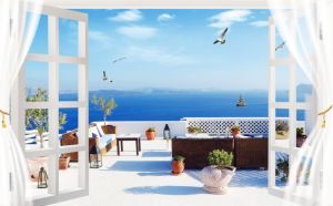 Tranh dán tường 3D Cửa sổ kt 80cm*1m2