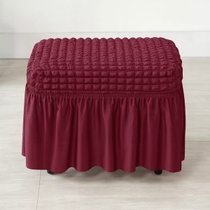 Footstool Cover Ottoman Cover Stretch Slipcover Ruffled Elastic Washable Square Home Decor